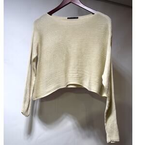 Elm Design Women’s Size 3 Cream Pima Cotton Ribbed Dolman Crop Sweater Large
